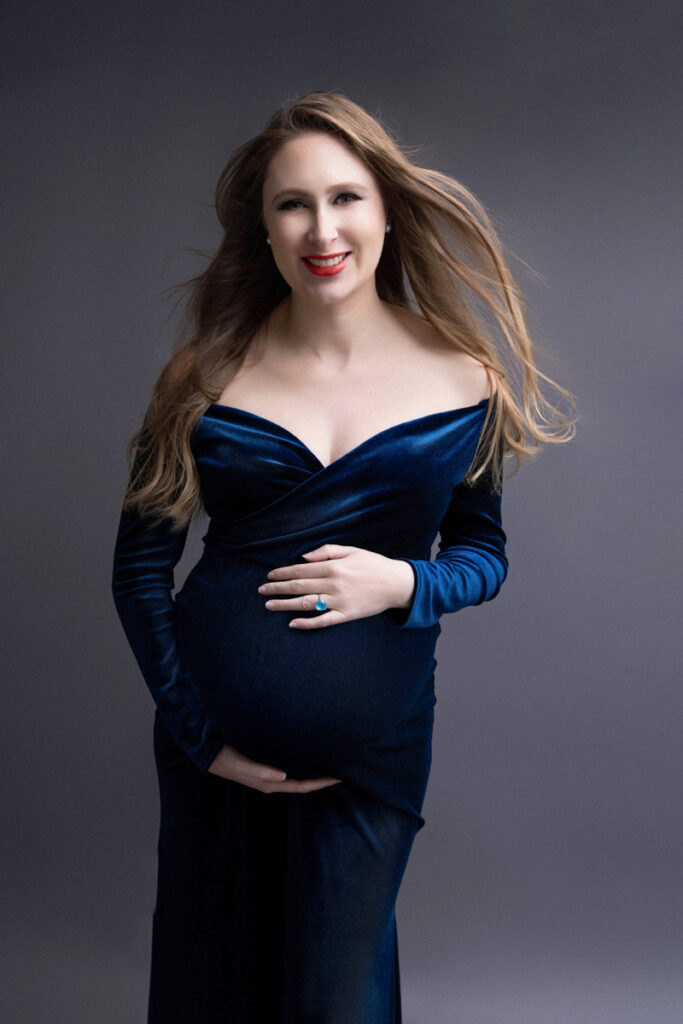 dallas best maternity studio photographer velvet dress